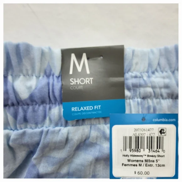 COLUMBIA Light Blue Holly Hideaway Breezy Shorts - Size Medium   (NWT) - Picture 9 of 10